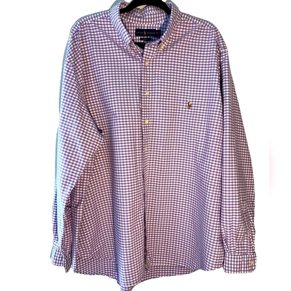 Polo Ralph Lauren Mens 2x Tall Button Down Purple Gingham Cotton Shirt - Picture 2 of 7